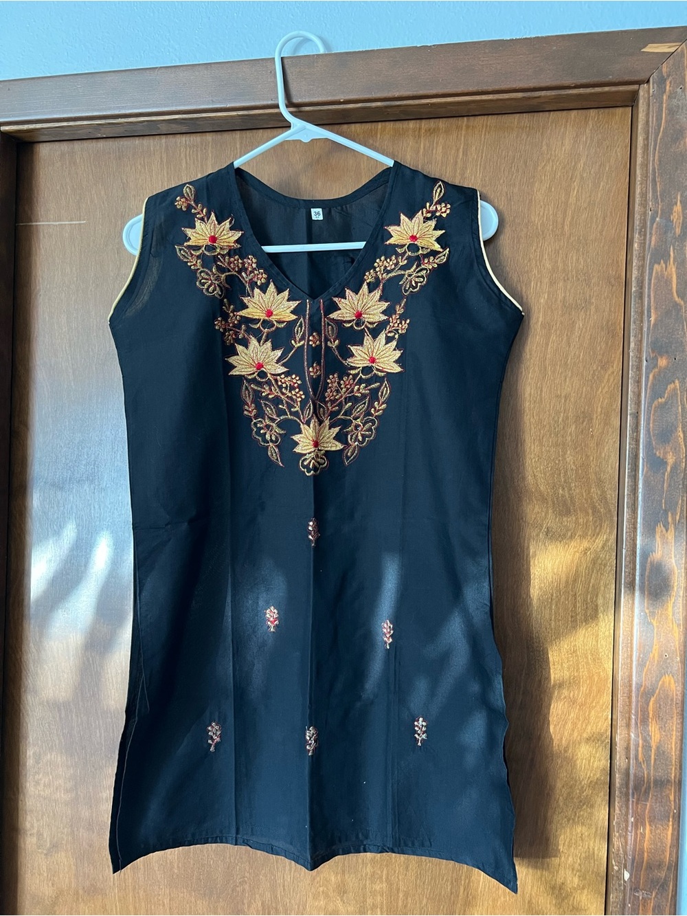 Black Sleeveless Embroidered V-Neck Dress Tunic
